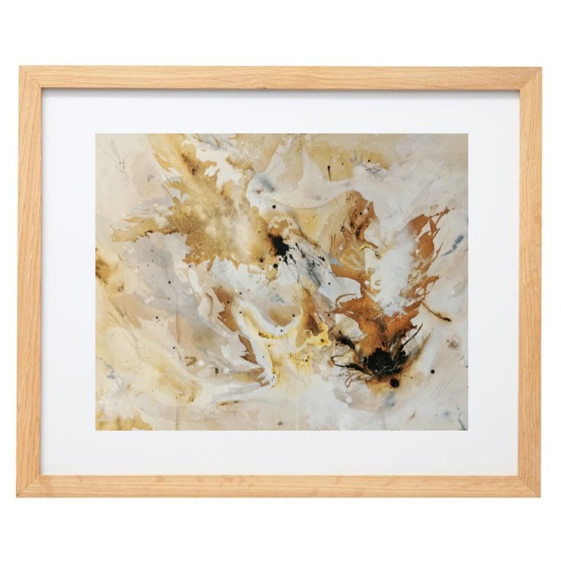 Abstract neutral artwork in a natural frame
