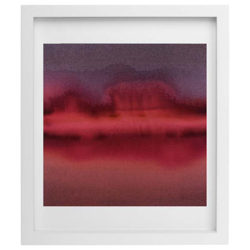 Abstract purple and red artwork with white frame