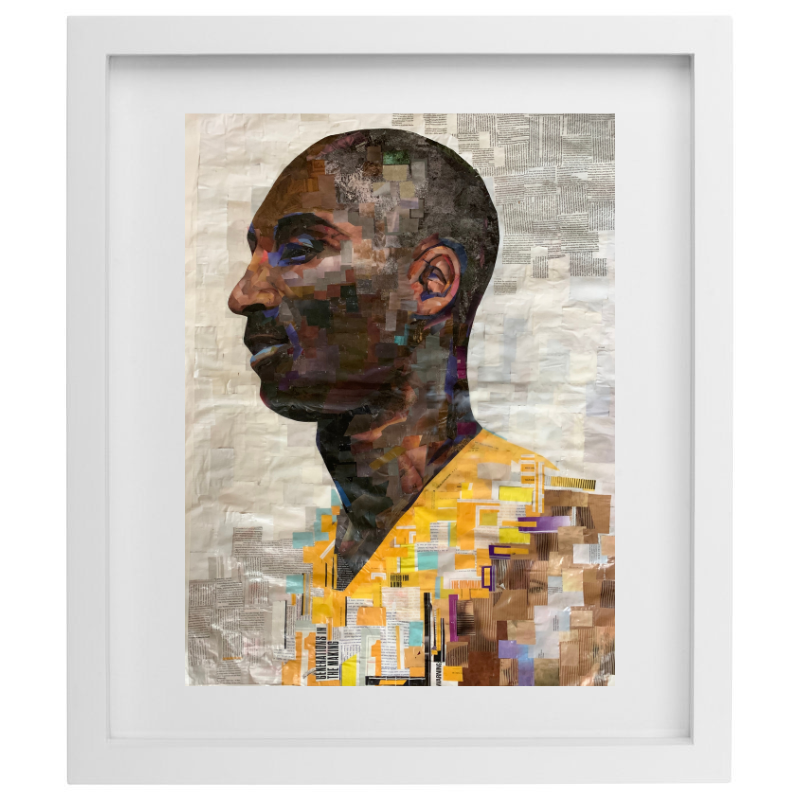 Collage artwork of Kobe Bryant in a white frame