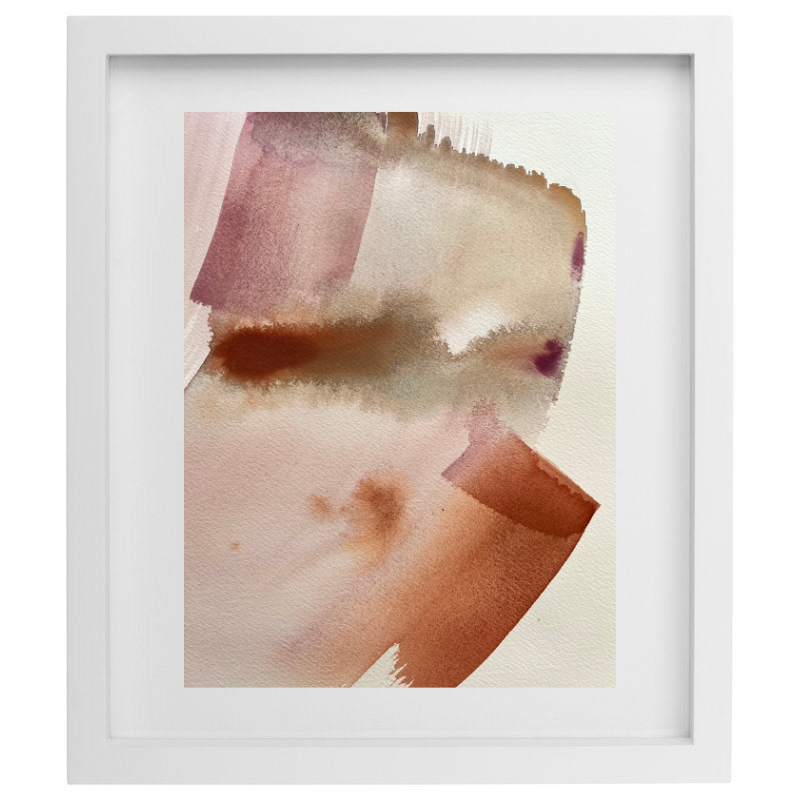 Neutral warm colours abstract artwork in a white frame