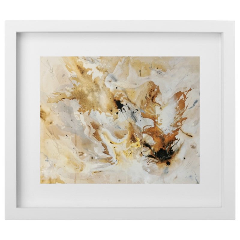 Abstract neutral artwork in a white frame