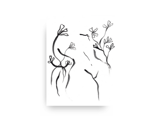 Minimalist female figure with flowers line artwork on the wall