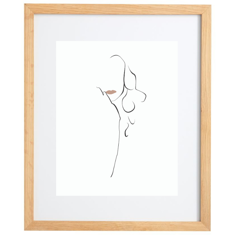 Minimalist female figure line artwork in a natural frame