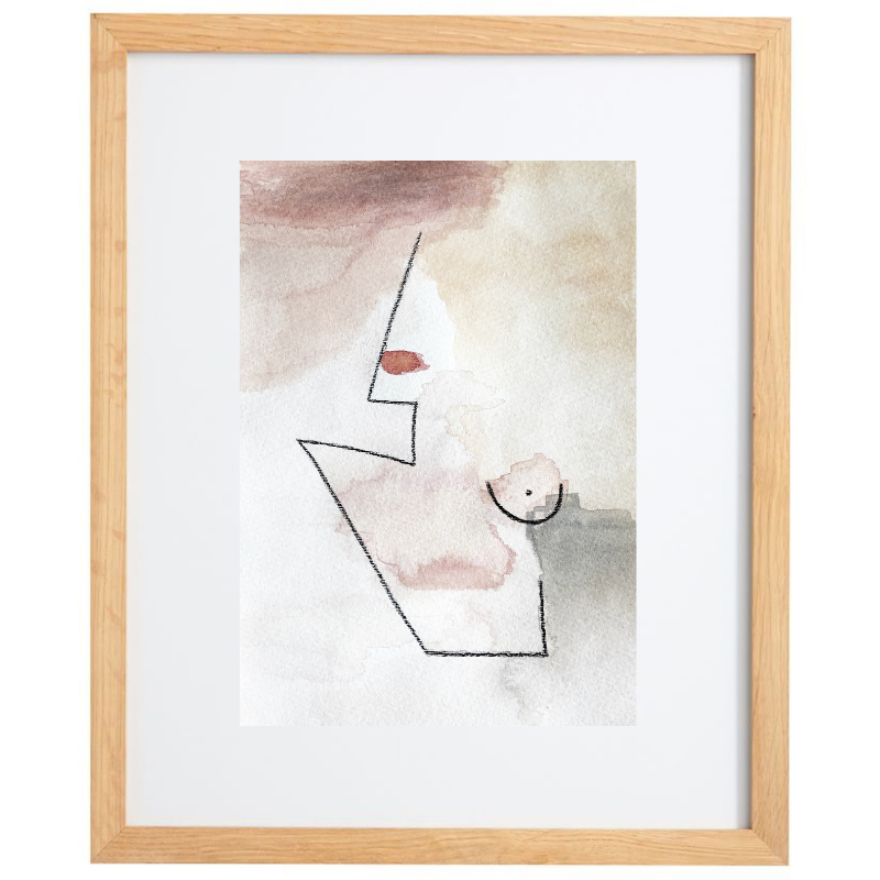 Abstract female from watercolour artwork in a natural frame