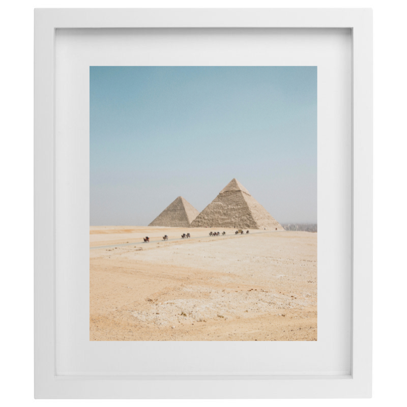 Egyptian pyramid photography in a white frame