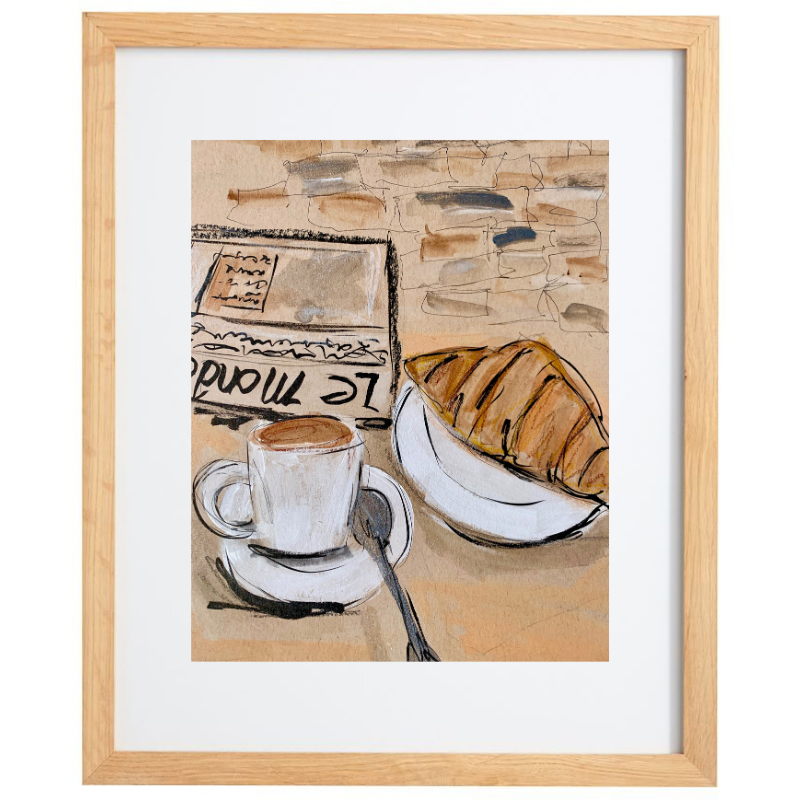 French breakfast artwork in a natural frame