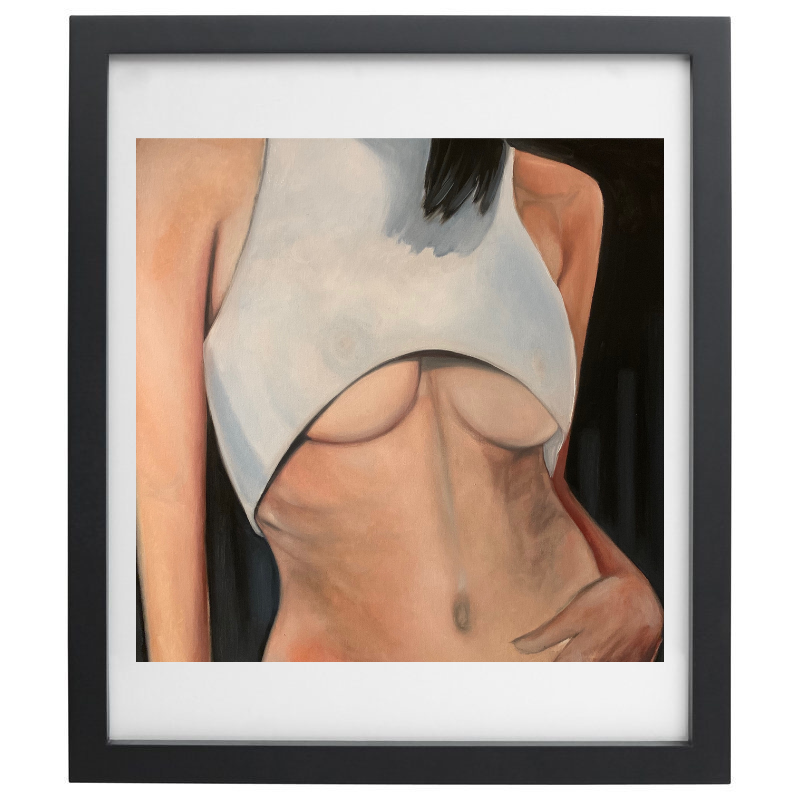 Woman torso artwork in a black frame