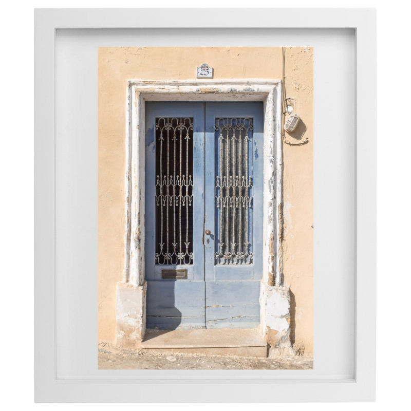 Blue door in Malta photography in a white frame