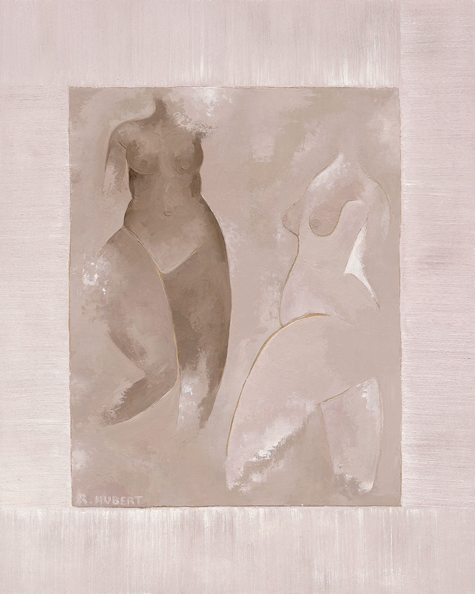 Naked female figure watercolour artwork in a neutral colour palette