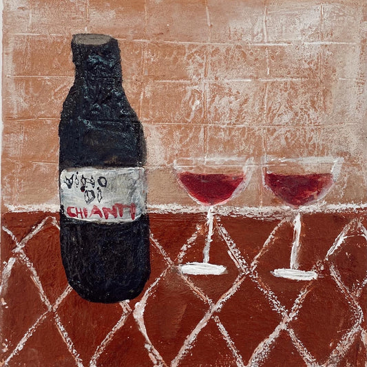 Abstract wine bottle and glasses artwork