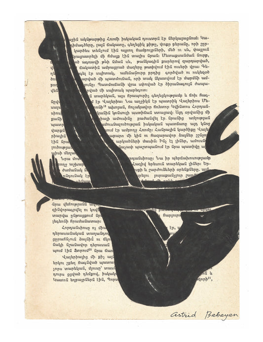 Minimalist artwork of a female figure on top of a book page