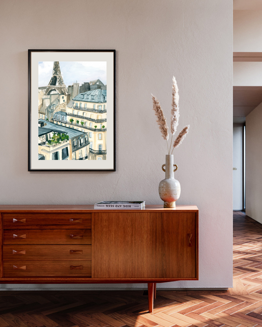 Eiffel tower watercolour artwork pictured in an entryway
