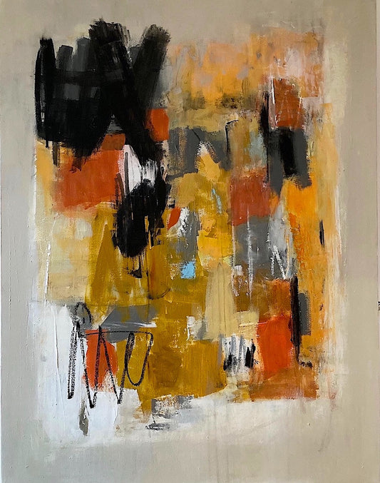 Yellow, orange, and black brushstroke artwork
