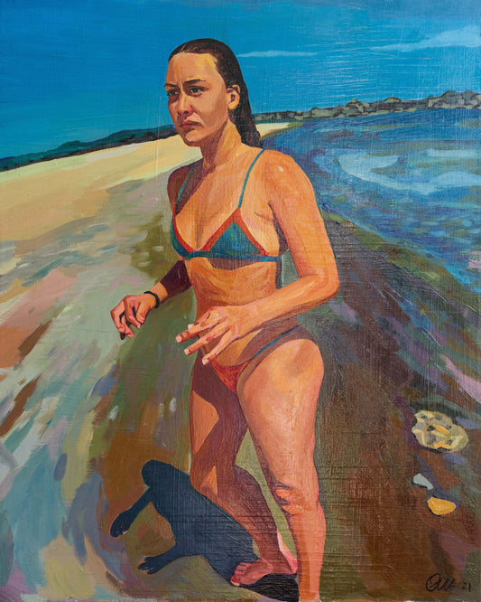 Realistic artwork of a female in a bikini at the beach artwork