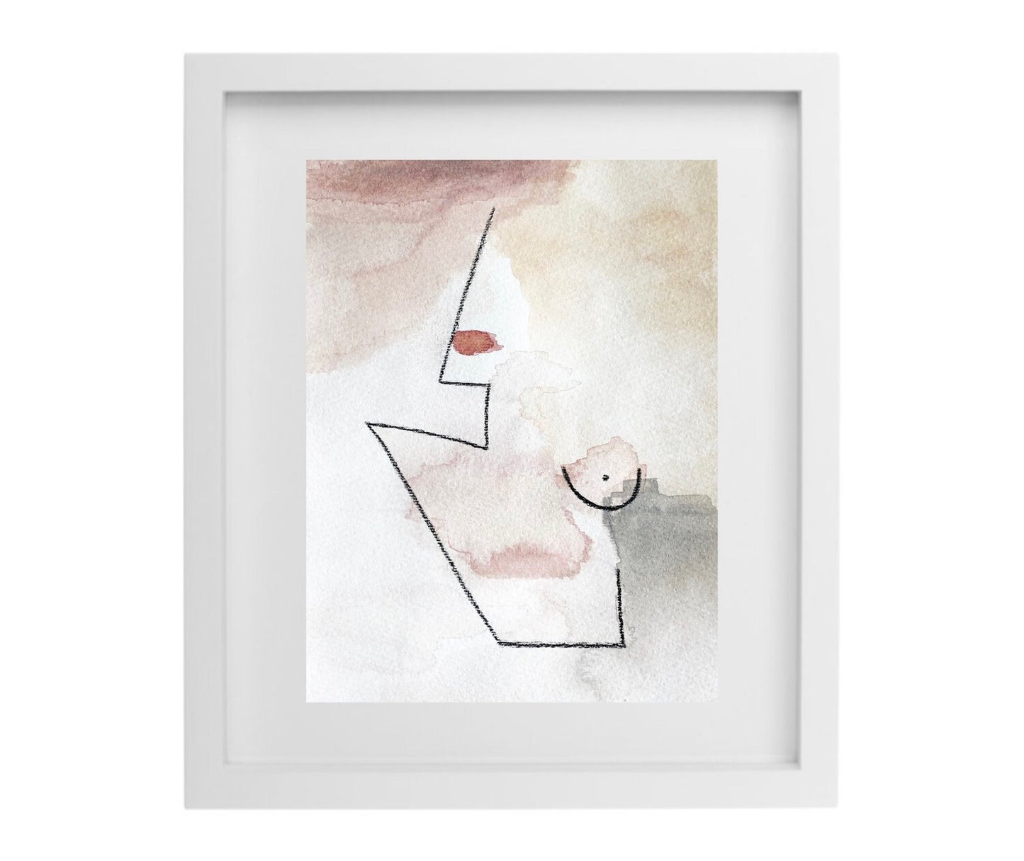 Abstract female form watercolour artwork in a white frame