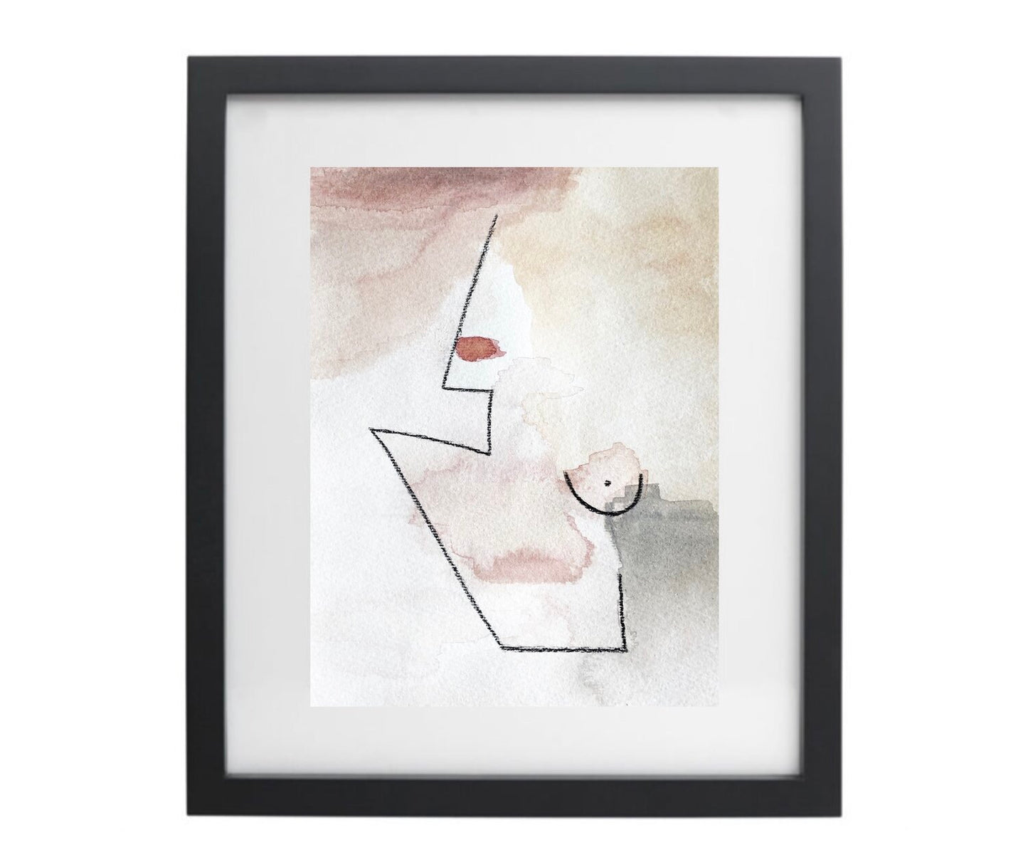 Abstract female form watercolour artwork in a black frame