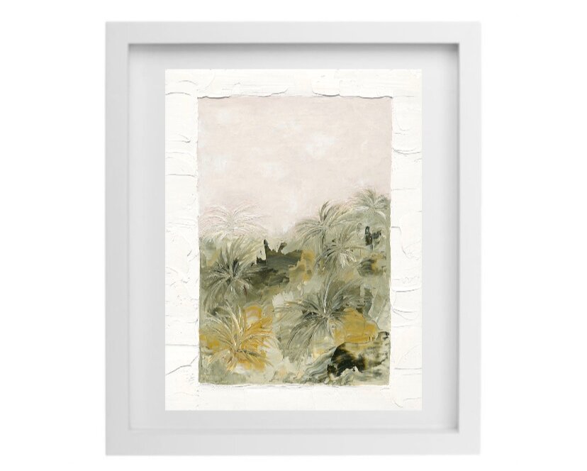 Abstract palm tree artwork in a white frame