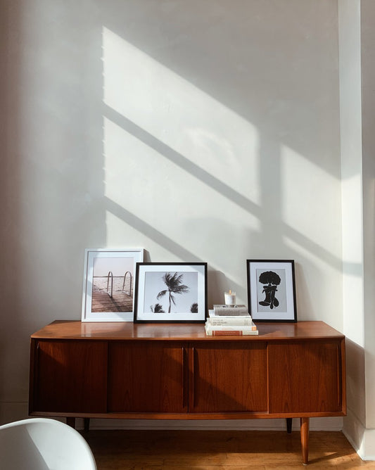 Dock ladder photography pictured on a credenza