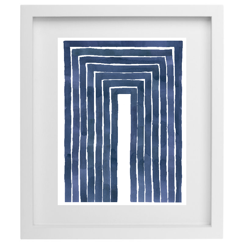 Blue line rectangle artwork in a white frame