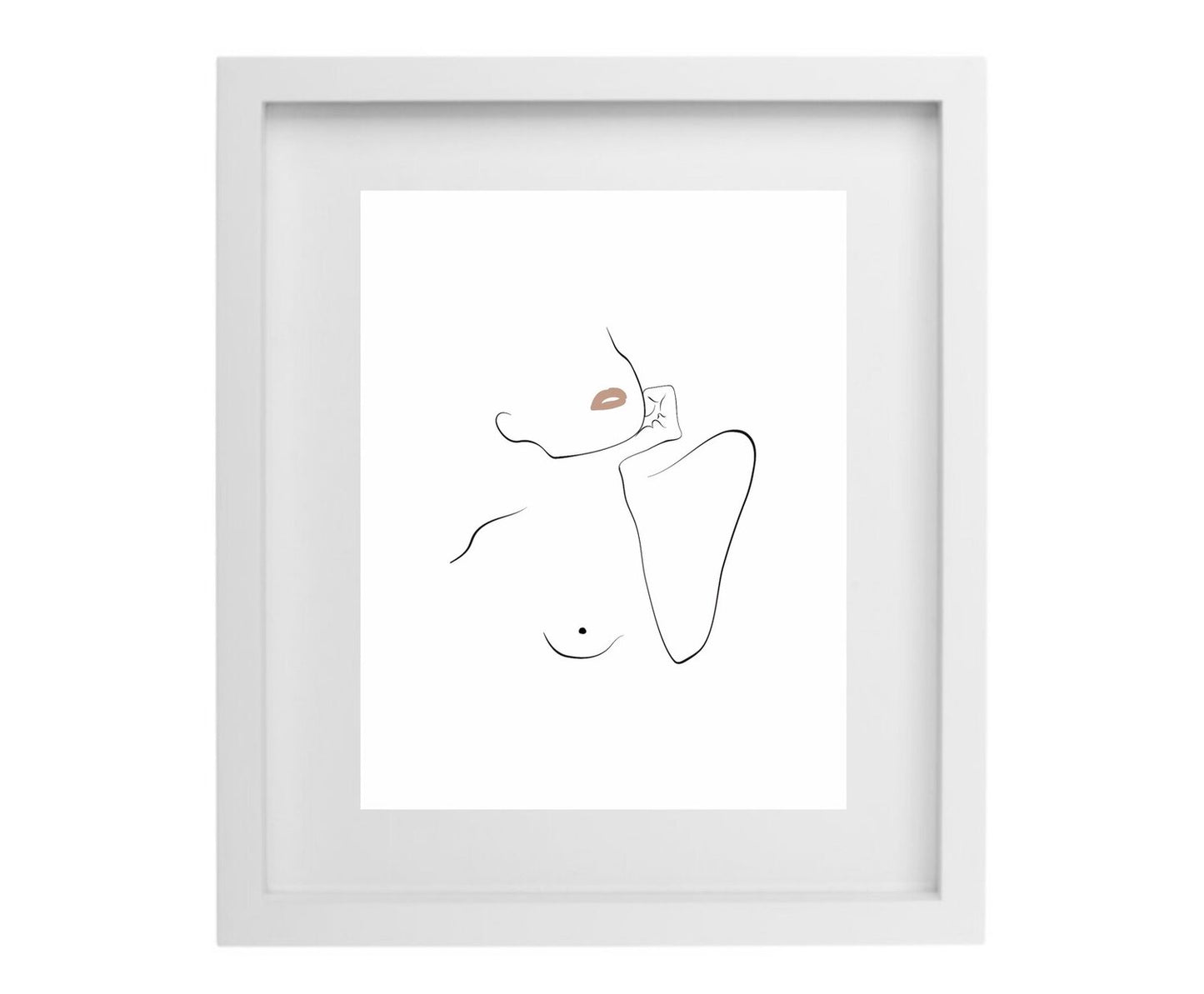 Minimalist female figure line artwork in a white frame