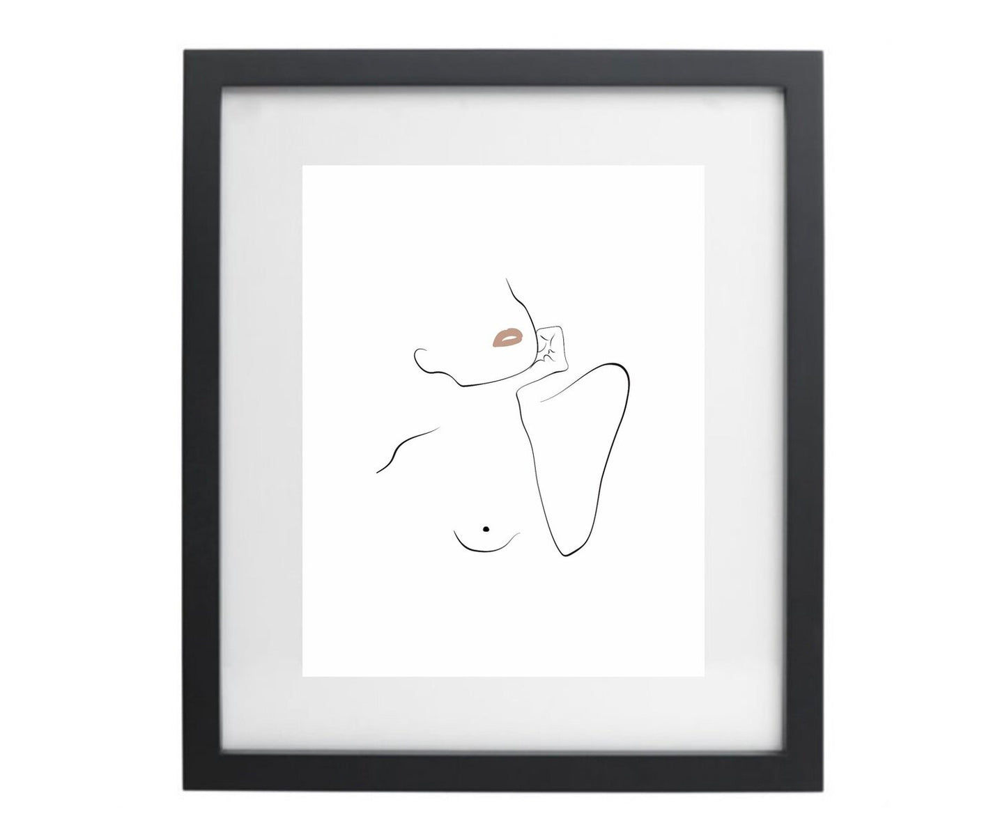Minimalist female figure line artwork in a black frame