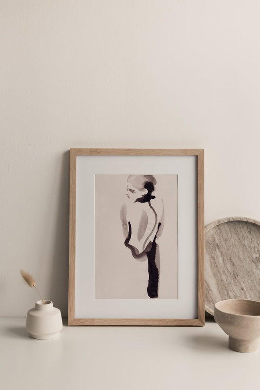 Abstract watercolour woman artwork pictured leaning against the wall