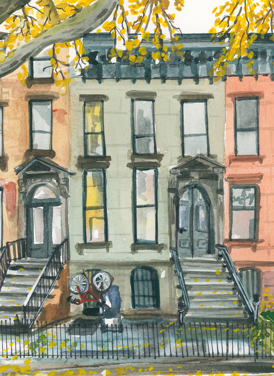 New York brownstone watercolour artwork