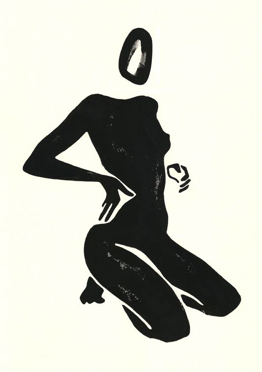 Minimalist female figure in black and white