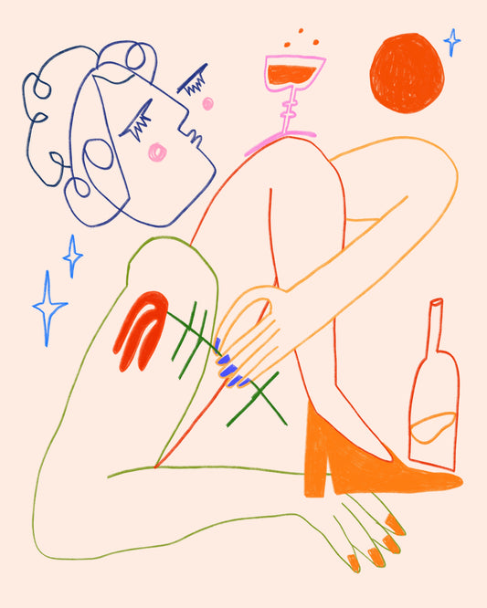 Abstract female form colourful line artwork 